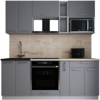 Кухонный гарнитур Интерлиния Мила Gloss 2.0 (серый софт/серый софт/травертин серый) - 