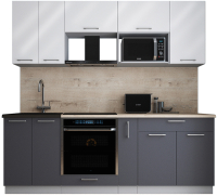 Кухонный гарнитур Интерлиния Мила Gloss 2.2 (белый глянец/графит софт/травертин серый) - 