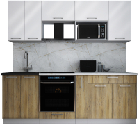 Кухонный гарнитур Интерлиния Мила Gloss 2.2 (белый глянец/дуб вотан/травертин серый) - 