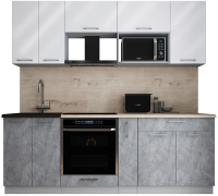 Кухонный гарнитур Интерлиния Мила Gloss 2.2 (белый глянец/керамика/травертин серый) - 
