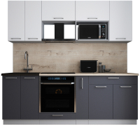Кухонный гарнитур Интерлиния Мила Gloss 2.2 (белый софт/графит софт/травертин серый) - 