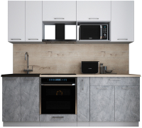 Кухонный гарнитур Интерлиния Мила Gloss 2.2 (белый софт/керамика/травертин серый) - 