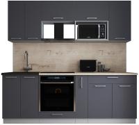 Кухонный гарнитур Интерлиния Мила Gloss 2.2 (графит софт/графит софт/травертин серый) - 