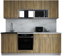 Кухонный гарнитур Интерлиния Мила Gloss 2.2 (дуб вотан/дуб вотан/травертин серый) - 