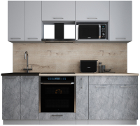 Кухонный гарнитур Интерлиния Мила Gloss 2.2 (пепел софт/керамика/травертин серый) - 