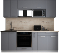 Кухонный гарнитур Интерлиния Мила Gloss 2.2 (серый софт/серый софт/травертин серый) - 