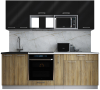 Кухонный гарнитур Интерлиния Мила Gloss 2.2 (черный глянец/дуб вотан/травертин серый) - 