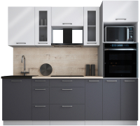 Кухонный гарнитур Интерлиния Мила Gloss 2.3 (белый глянец/графит софт/травертин серый) - 