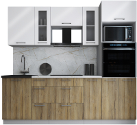 Кухонный гарнитур Интерлиния Мила Gloss 2.3 (белый глянец/дуб вотан/травертин серый) - 