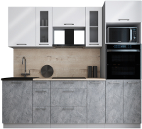 Кухонный гарнитур Интерлиния Мила Gloss 2.3 (белый глянец/керамика/травертин серый) - 