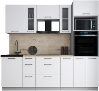 Кухонный гарнитур Интерлиния Мила Gloss 2.3 (белый софт/белый софт/травертин серый) - 