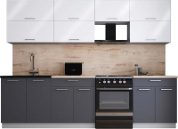 Кухонный гарнитур Интерлиния Мила Gloss 60-28 (белый глянец/графит софт/травертин серый) - 