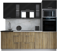Кухонный гарнитур Интерлиния Мила Gloss 2.3 (черный глянец/дуб вотан/травертин серый) - 