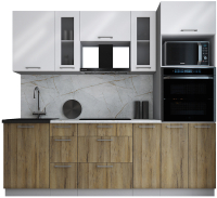 Кухонный гарнитур Интерлиния Мила Gloss 2.4 (белый глянец/дуб вотан/травертин серый) - 