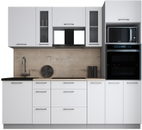 Кухонный гарнитур Интерлиния Мила Gloss 2.4 (белый софт/белый софт/травертин серый) - 