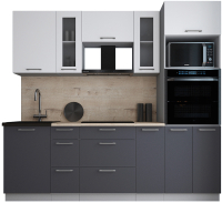 Кухонный гарнитур Интерлиния Мила Gloss 2.4 (белый софт/графит софт/травертин серый) - 