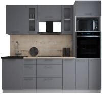 Кухонный гарнитур Интерлиния Мила Gloss 2.4 (серый софт/серый софт/травертин серый) - 