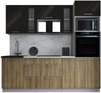 Кухонный гарнитур Интерлиния Мила Gloss 2.4 (черный глянец/дуб вотан/травертин серый) - 