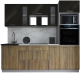 Готовая кухня Интерлиния Мила Gloss 2.4 (черный глянец/дуб вотан/травертин серый) - 