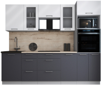 Кухонный гарнитур Интерлиния Мила Gloss 2.5 (белый глянец/графит софт/травертин серый) - 