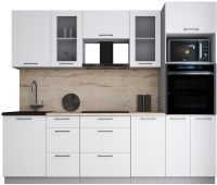 Кухонный гарнитур Интерлиния Мила Gloss 2.5 (белый софт/белый софт/травертин серый) - 