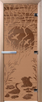 Стеклянная дверь для бани/сауны Doorwood Лебединое озеро 70x190 / DW00951 (бронза матовый) - 