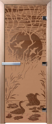 Стеклянная дверь для бани/сауны Doorwood Лебединое озеро 80x200 / DW00952 (бронза матовый)