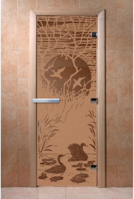 Стеклянная дверь для бани/сауны Doorwood Лебединое озеро 80x200 / DW00952 (бронза матовый)