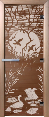 Стеклянная дверь для бани/сауны Doorwood Лебединое озеро 80x200 / DW00048 (бронза)