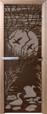 Стеклянная дверь для бани/сауны Doorwood Лебединое озеро 70x190 / DW02758 (графит)