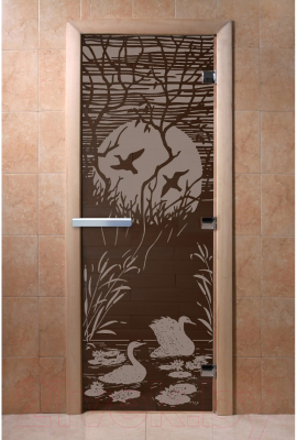 Стеклянная дверь для бани/сауны Doorwood Лебединое озеро 70x190 / DW02758 (графит)