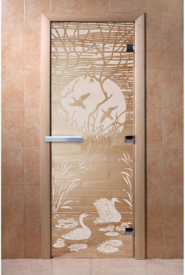 Стеклянная дверь для бани/сауны Doorwood Лебединое озеро 80x200 / DW00948 (прозрачный)
