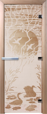 Стеклянная дверь для бани/сауны Doorwood Лебединое озеро 70x190 / DW00949 (сатин)