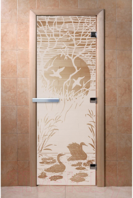 Стеклянная дверь для бани/сауны Doorwood Лебединое озеро 70x190 / DW00949 (сатин)