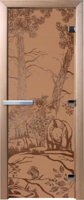 Стеклянная дверь для бани/сауны Doorwood Мишки 70x190 / DW00938 (бронза матовый)