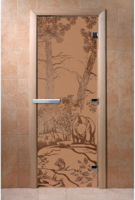 Стеклянная дверь для бани/сауны Doorwood Мишки 70x190 / DW00938 (бронза матовый)