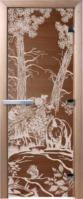 Стеклянная дверь для бани/сауны Doorwood Мишки 70x190 / DW00932 (бронза)