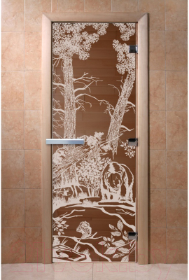 Стеклянная дверь для бани/сауны Doorwood Мишки 70x190 / DW00932 (бронза)