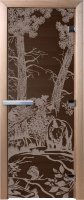 Стеклянная дверь для бани/сауны Doorwood Мишки 70x190 / DW02841 (графит) - 