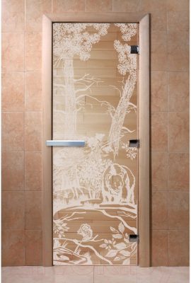 Стеклянная дверь для бани/сауны Doorwood Мишки 70x190 / DW00934 (прозрачный)