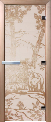 Стеклянная дверь для бани/сауны Doorwood Мишки 70x190 / DW00936 (сатин)