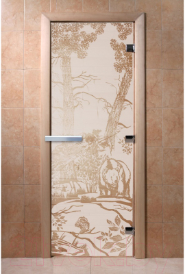 Стеклянная дверь для бани/сауны Doorwood Мишки 70x190 / DW00936 (сатин)