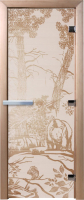 Стеклянная дверь для бани/сауны Doorwood Мишки 80x200 / DW00937 (сатин) - 