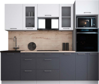 Кухонный гарнитур Интерлиния Мила Gloss 2.5 (белый софт/графит софт/травертин серый) - 