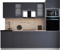 Кухонный гарнитур Интерлиния Мила Gloss 2.5 (графит софт/графит софт/травертин серый) - 
