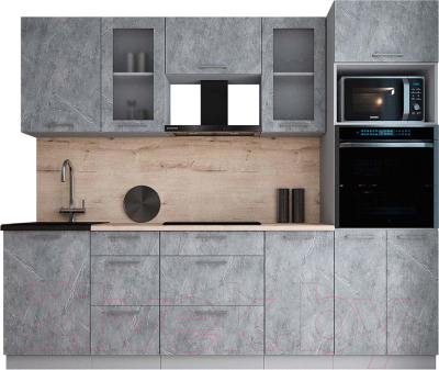 Кухонный гарнитур Интерлиния Мила Gloss 2.5 (керамика/керамика/травертин серый)