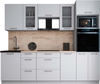 Кухонный гарнитур Интерлиния Мила Gloss 2.5 (пепел софт/пепел софт/травертин серый) - 