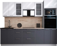 Кухонный гарнитур Интерлиния Мила Gloss 2.6 (белый глянец/графит софт/травертин серый) - 