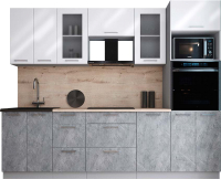 Кухонный гарнитур Интерлиния Мила Gloss 2.6 (белый глянец/керамика/травертин серый) - 