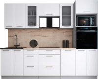 Кухонный гарнитур Интерлиния Мила Gloss 2.6 (белый софт/белый софт/травертин серый) - 